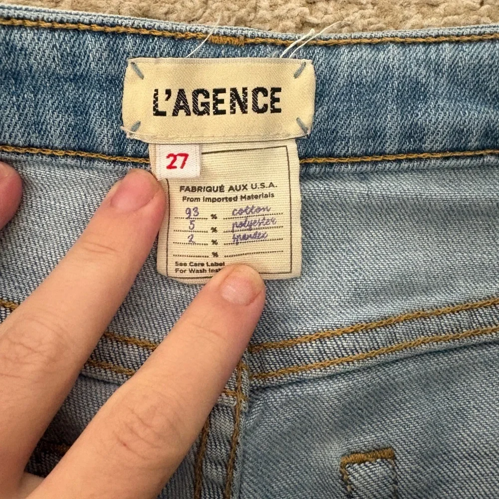 L’AGENCE High Line Distressed Skinny Jeans Classic Braise Chewed Hem Light Wash